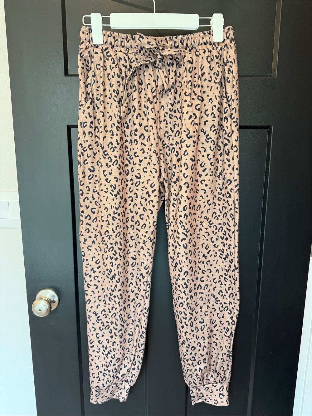 Leopard Print Drawstring Joggers - Blush and Black